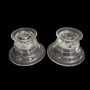 Vintage Clear Pressed Glass Candle Holders Pair Scroll Floral Pattern